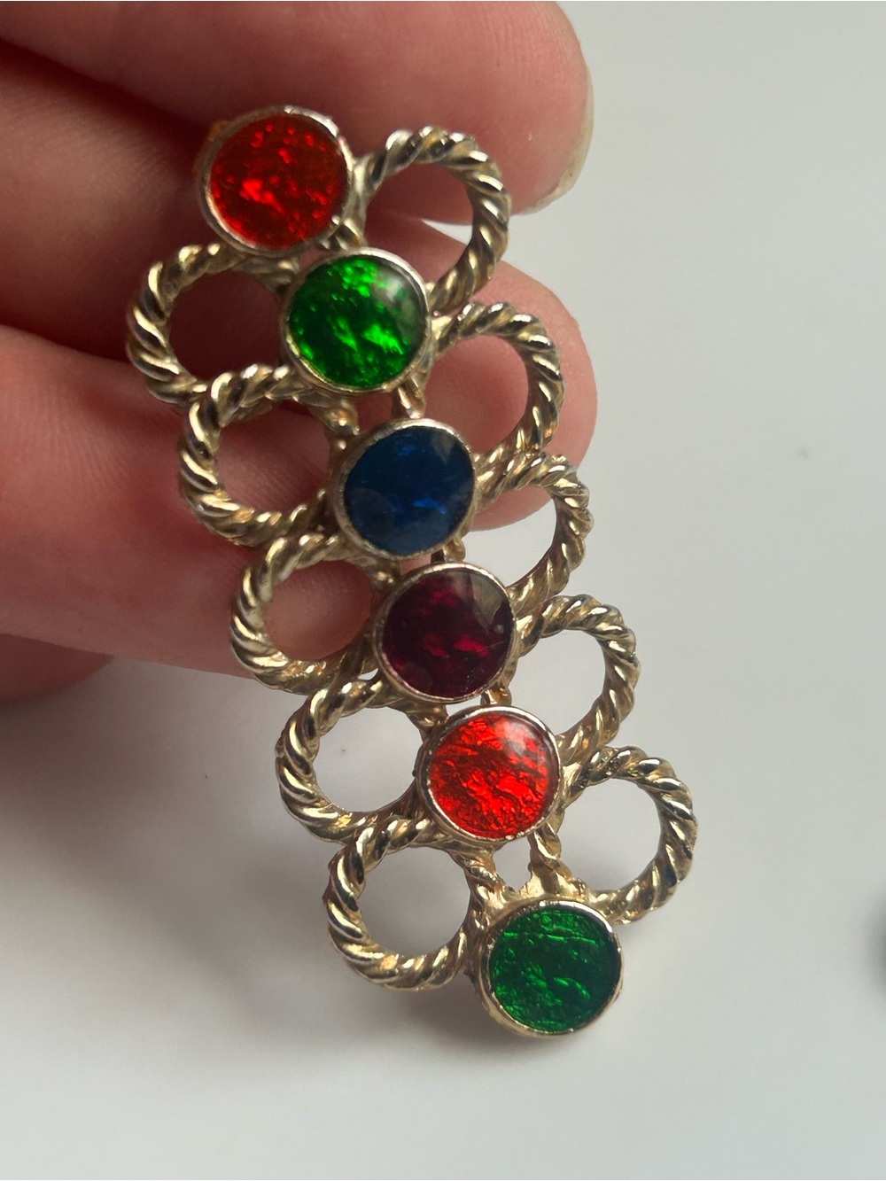 Vintage 80s Multicolor Cabochon Gold Drop Dangle Statement Earrings Runway - Picture 3 of 12